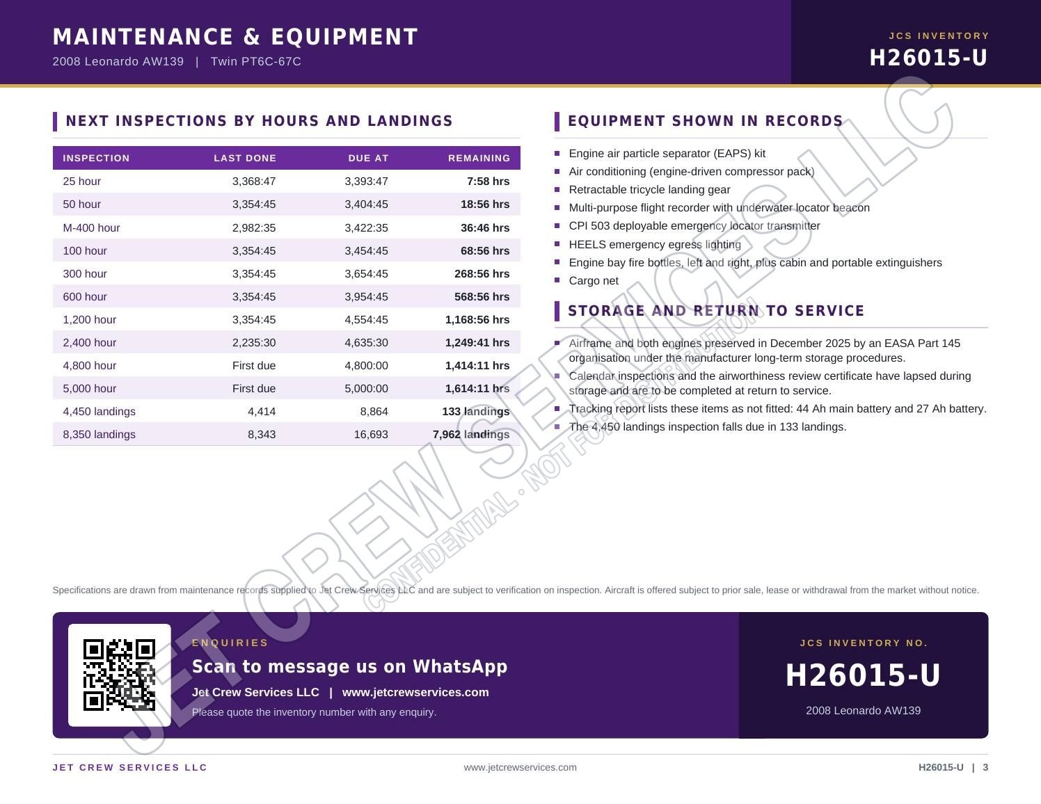 2008 Leonardo AW139 specification, page 3 of 3
