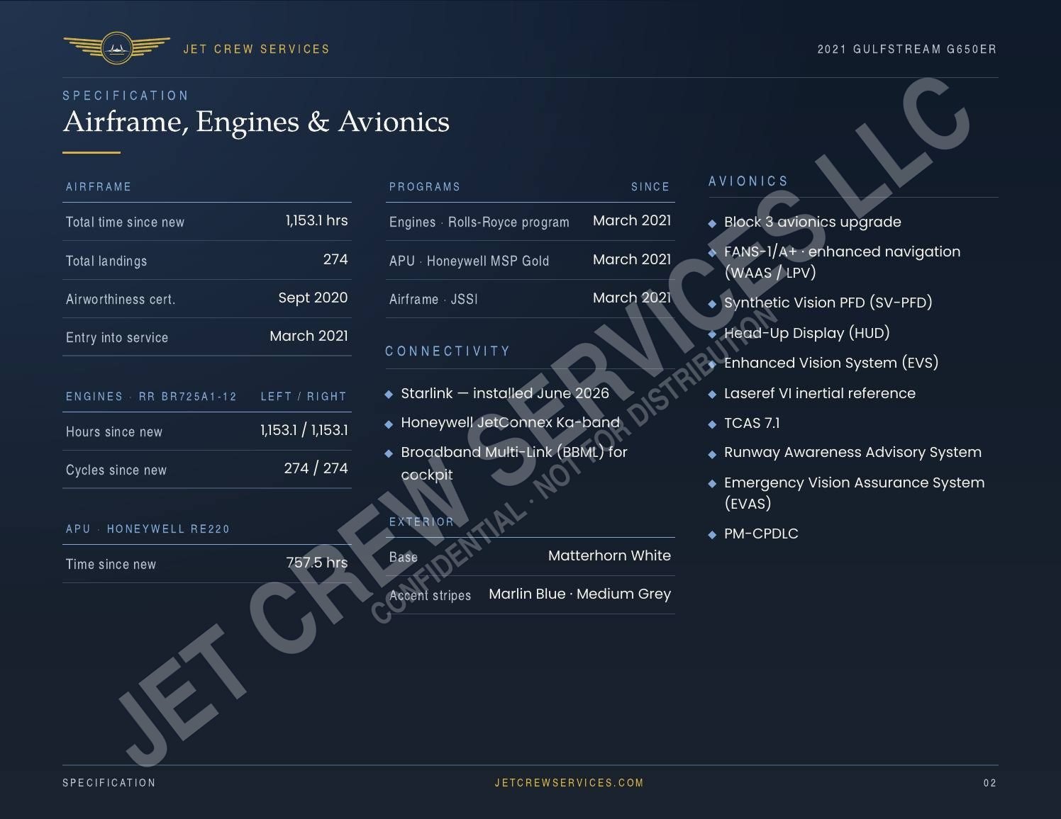2021 Gulfstream G650ER specification, page 2 of 10