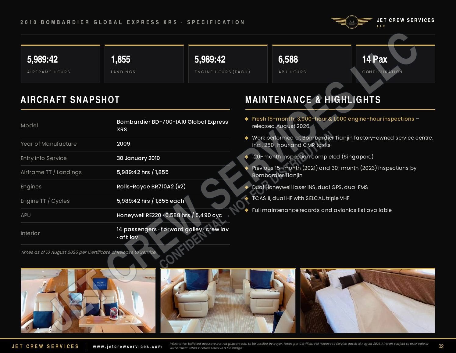 2010 Bombardier Global XRS specification, page 2 of 14