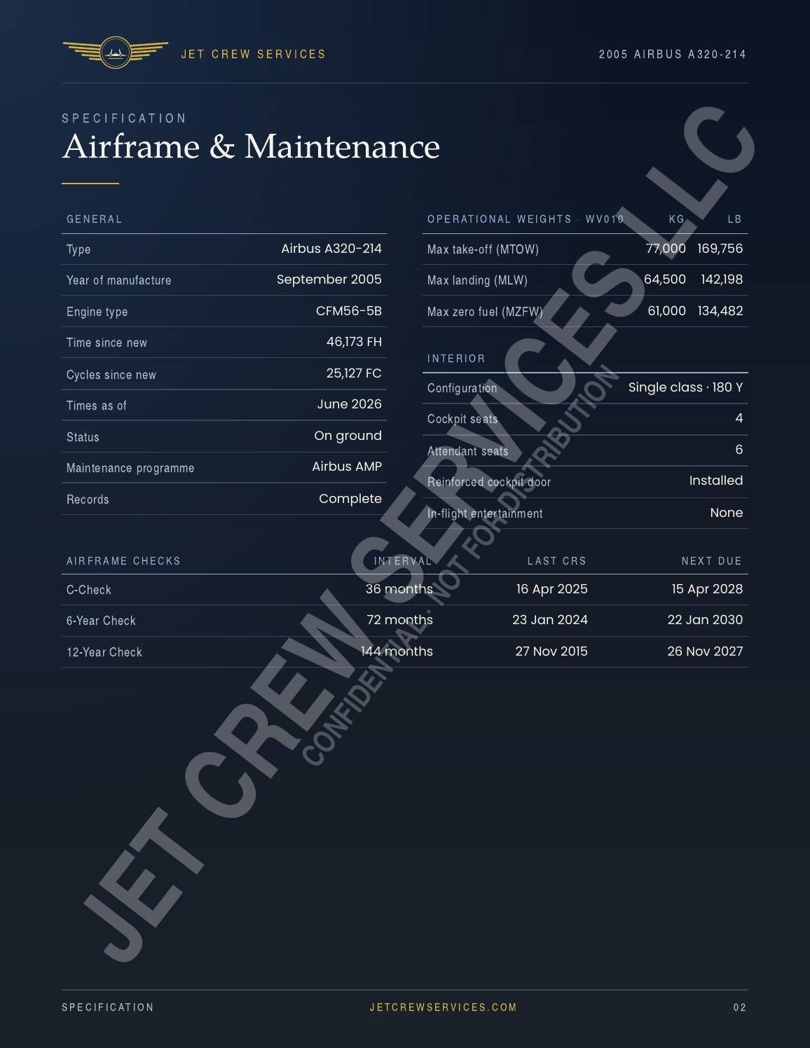 2005 Airbus A320-214 specification, page 2 of 4