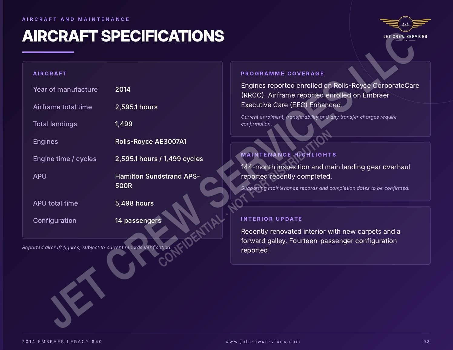 2014 Embraer Legacy 650 specification, page 3 of 9