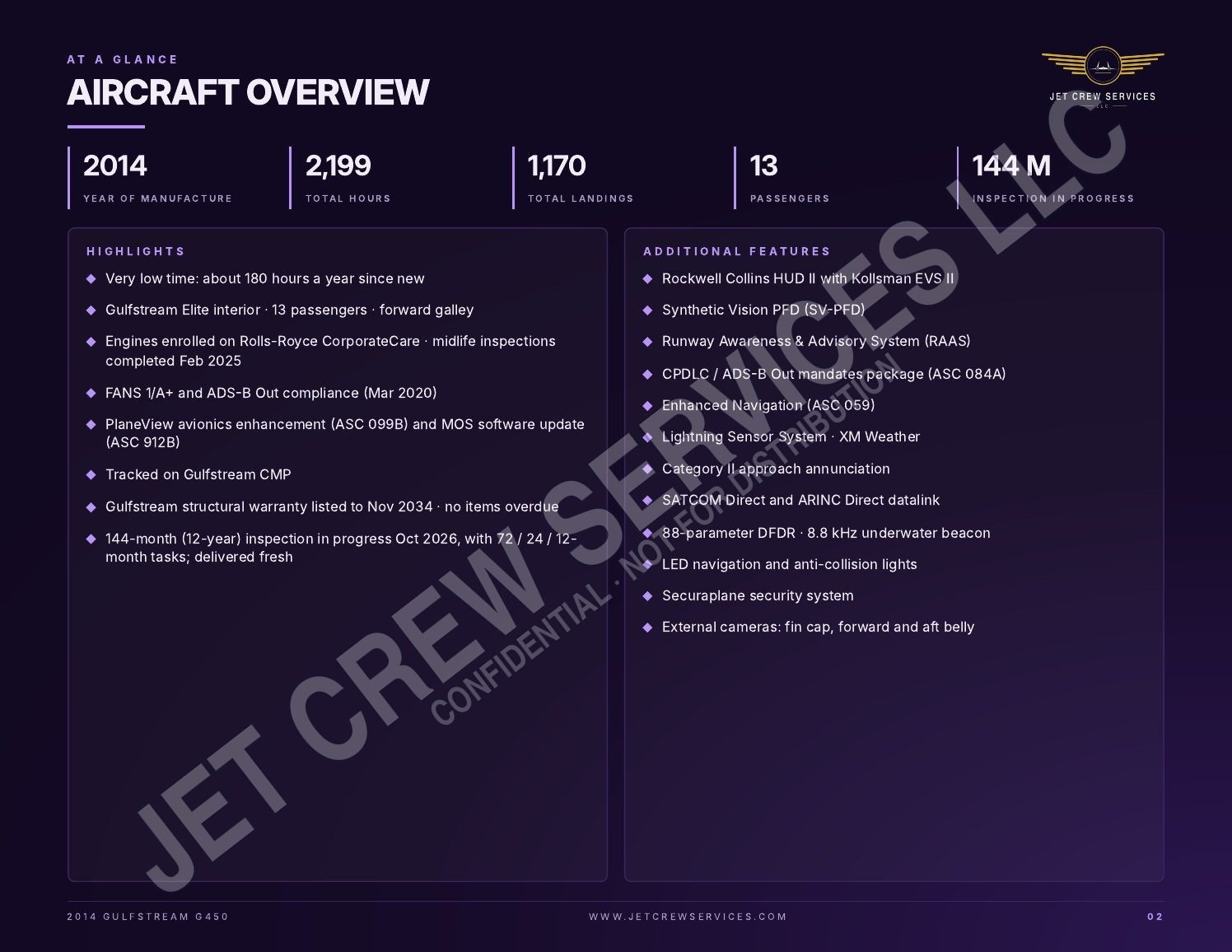 2014 Gulfstream G450 specification, page 2 of 8