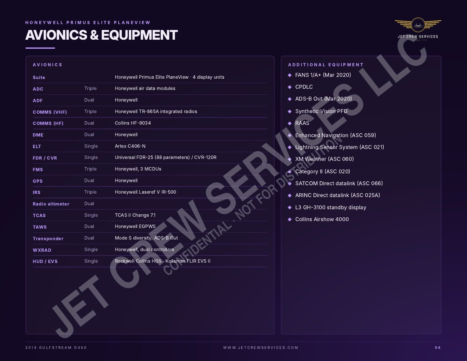 2014 Gulfstream G450 specification, page 4 of 8